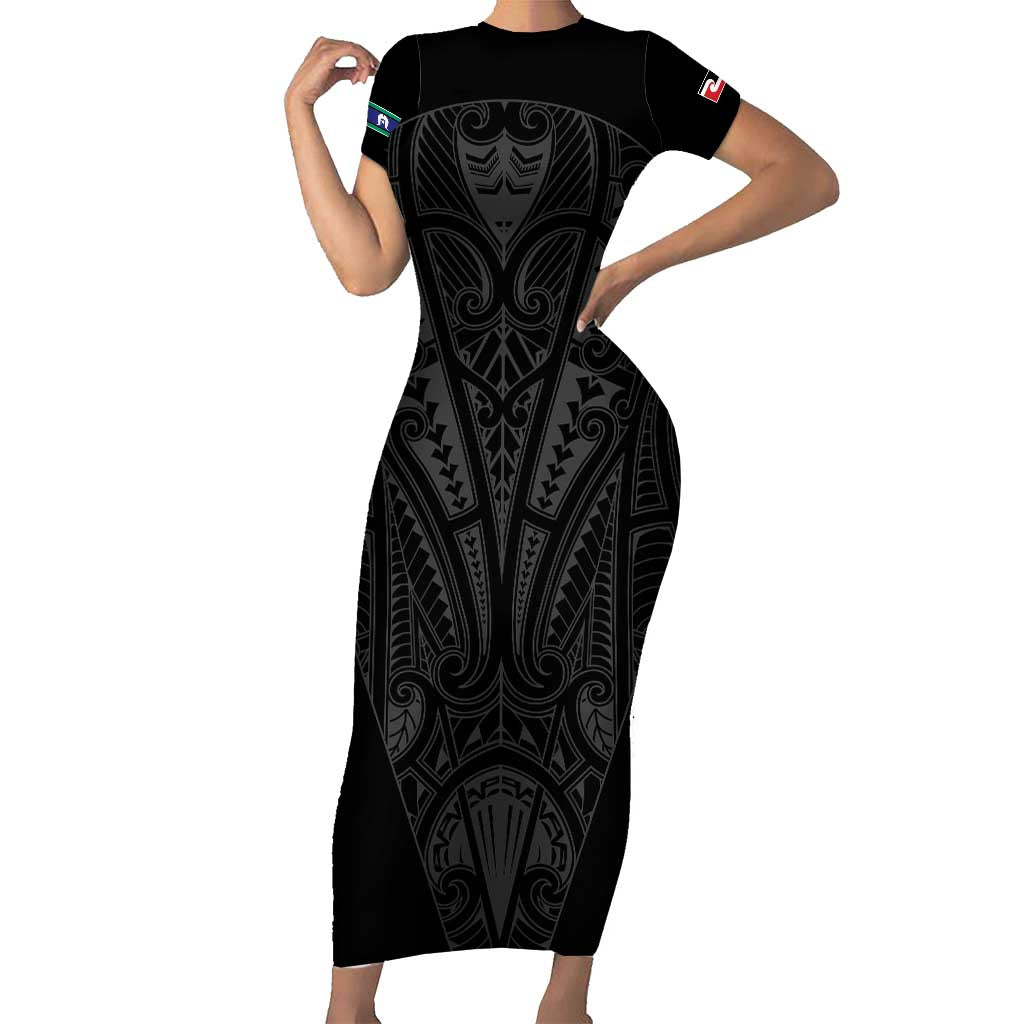 Queensland Maori Rugby Nga Hau e Wha Short Sleeve Bodycon Dress Black Motif