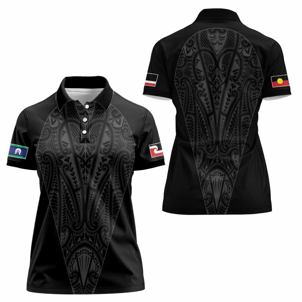 Queensland Maori Rugby Nga Hau e Wha Women Polo Shirt Black Motif
