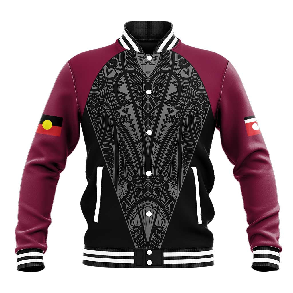 Queensland Maori Rugby Nga Hau e Wha Baseball Jacket Maroon Motif