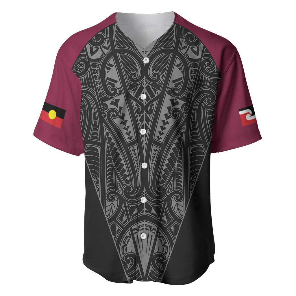 Queensland Maori Rugby Nga Hau e Wha Baseball Jersey Maroon Motif