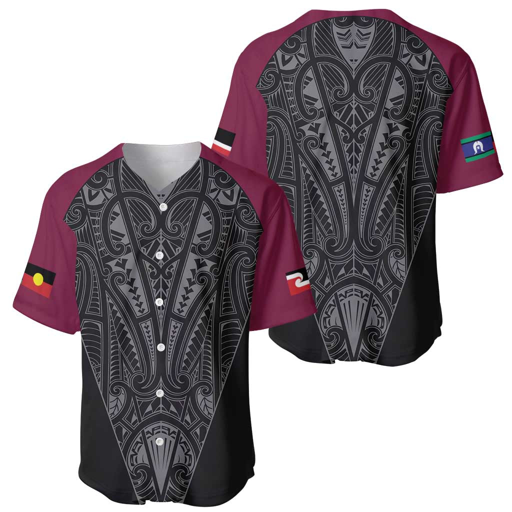 Queensland Maori Rugby Nga Hau e Wha Baseball Jersey Maroon Motif