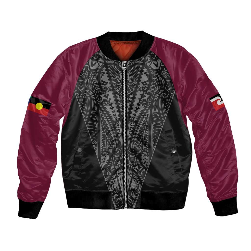 Queensland Maori Rugby Nga Hau e Wha Bomber Jacket Maroon Motif