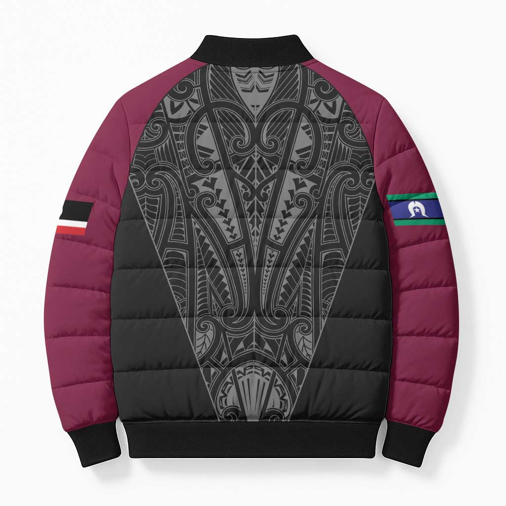 Queensland Maori Rugby Nga Hau e Wha Bomber Puffer Jacket Maroon Motif - Polynesian Pride
