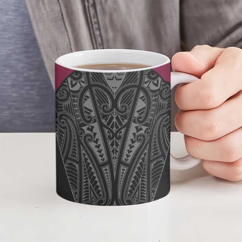 Queensland Maori Rugby Nga Hau e Wha Ceramic Mug Maroon Motif - Polynesian Pride