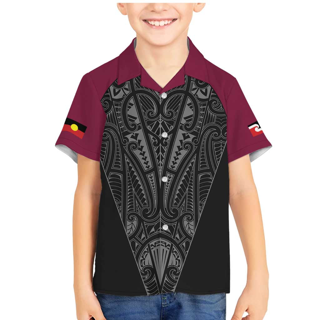 Queensland Maori Rugby Nga Hau e Wha Family Matching Mermaid Dress and Hawaiian Shirt Maroon Motif