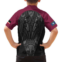 Queensland Maori Rugby Nga Hau e Wha Family Matching Off Shoulder Short Dress and Hawaiian Shirt Maroon Motif