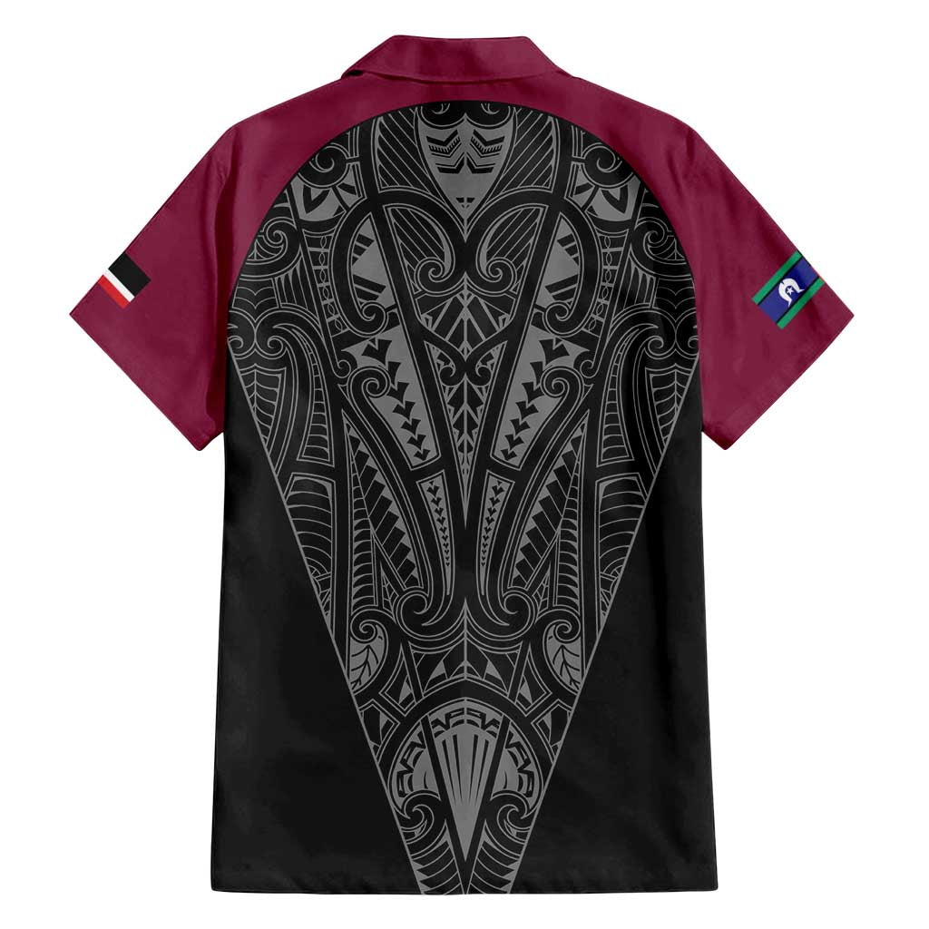 Queensland Maori Rugby Nga Hau e Wha Family Matching Off Shoulder Short Dress and Hawaiian Shirt Maroon Motif