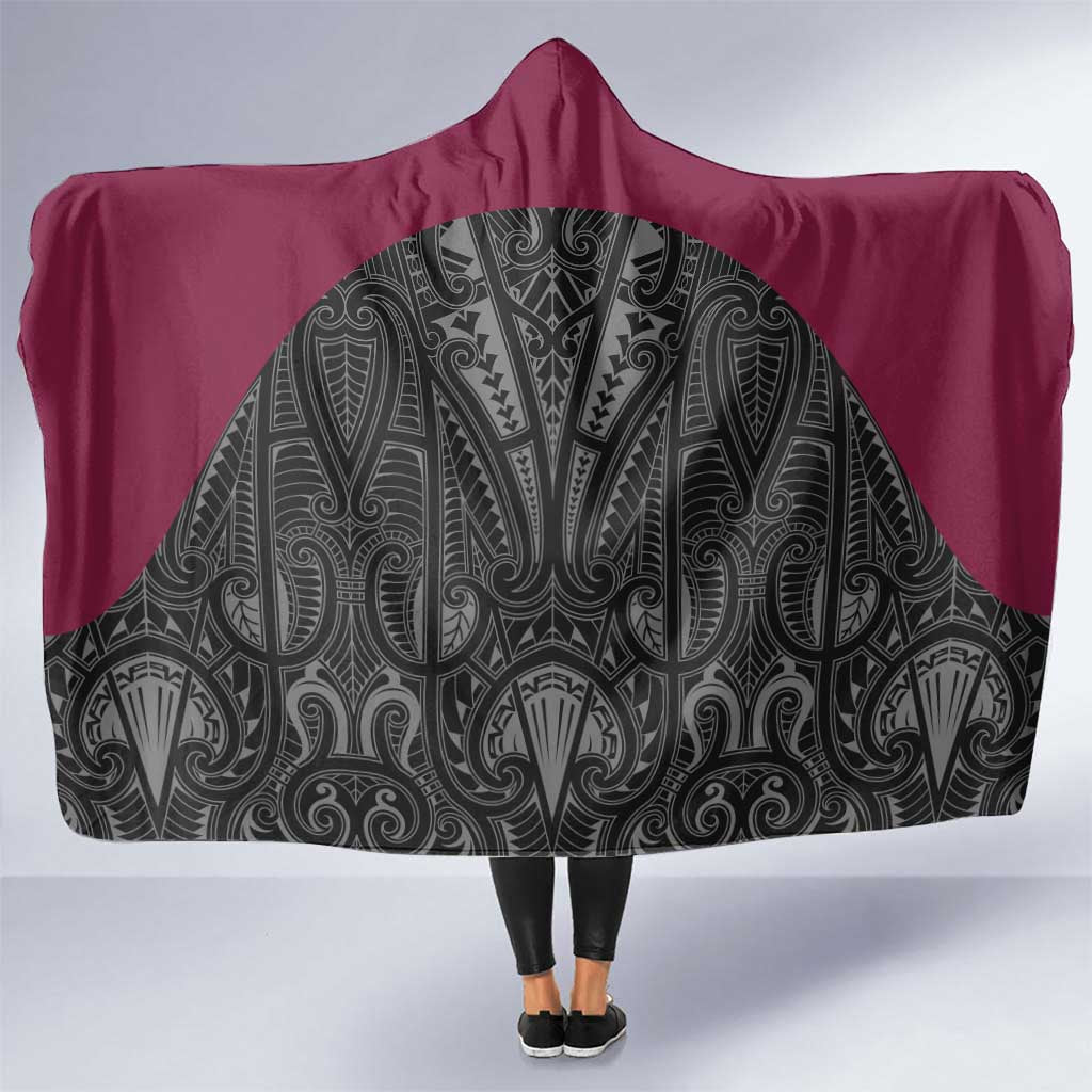 Queensland Maori Rugby Nga Hau e Wha Hooded Blanket Maroon Motif