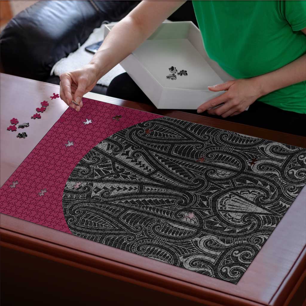 Queensland Maori Rugby Nga Hau e Wha Puzzle Maroon Motif - Polynesian Pride