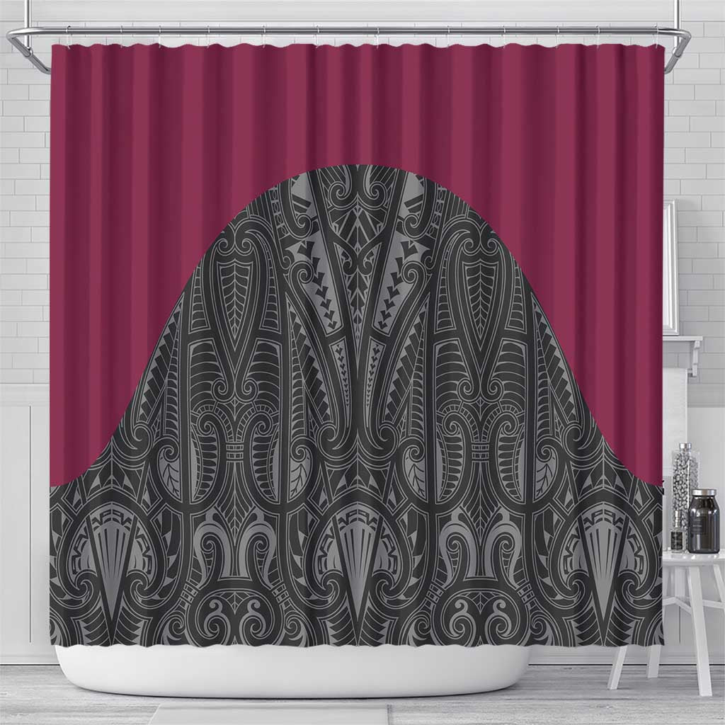 Queensland Maori Rugby Nga Hau e Wha Shower Curtain Maroon Motif