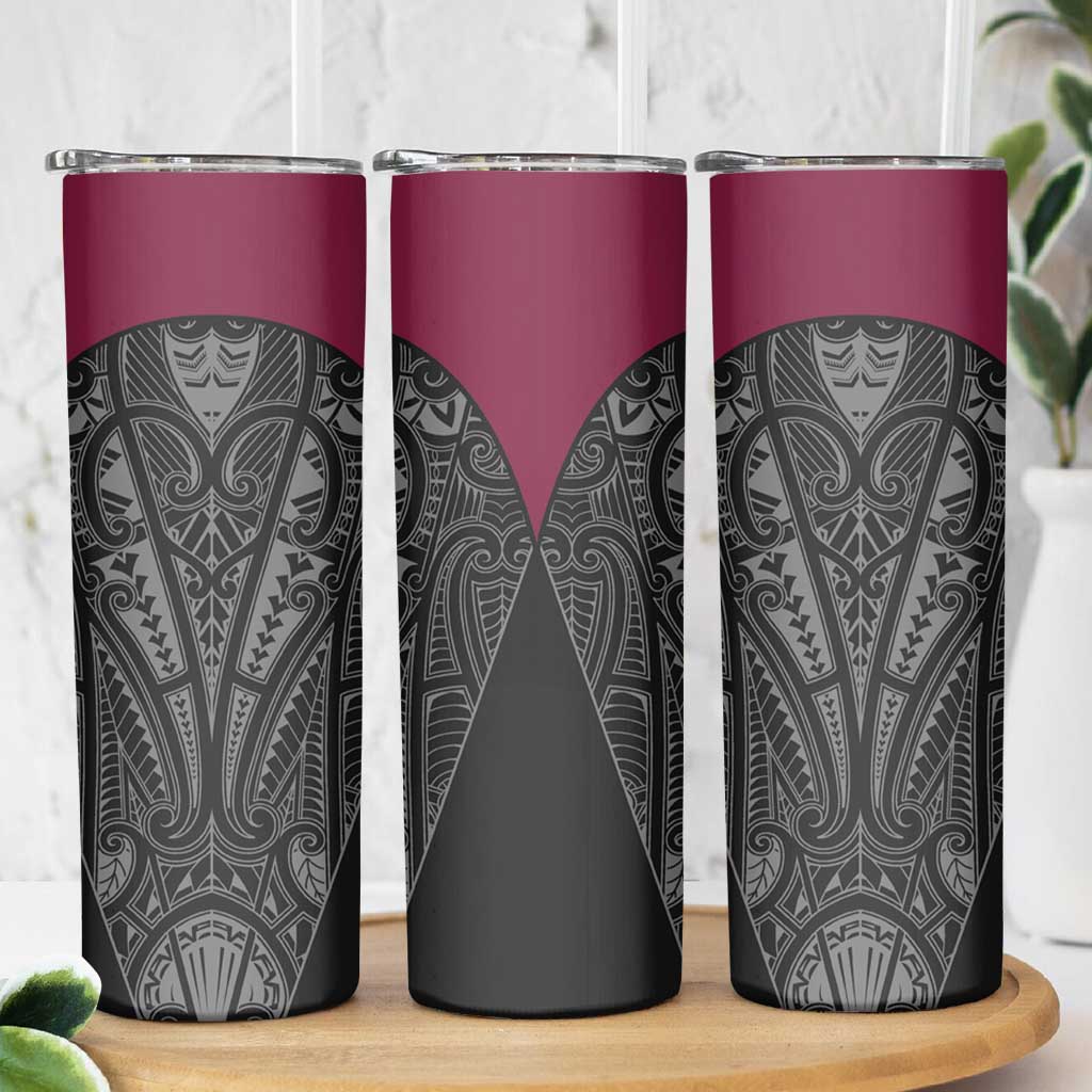 Queensland Maori Rugby Nga Hau e Wha Skinny Tumbler Maroon Motif