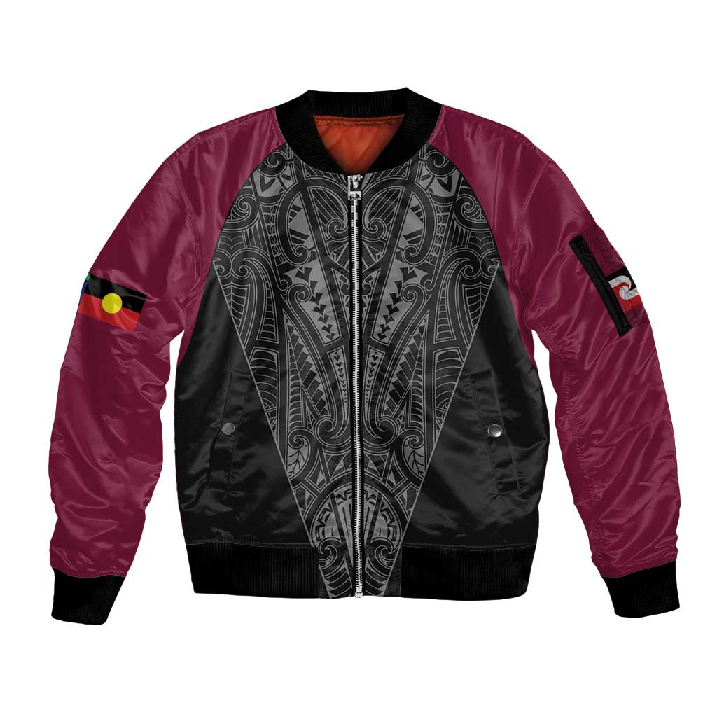 Queensland Maori Rugby Nga Hau e Wha Sleeve Zip Bomber Jacket Maroon Motif