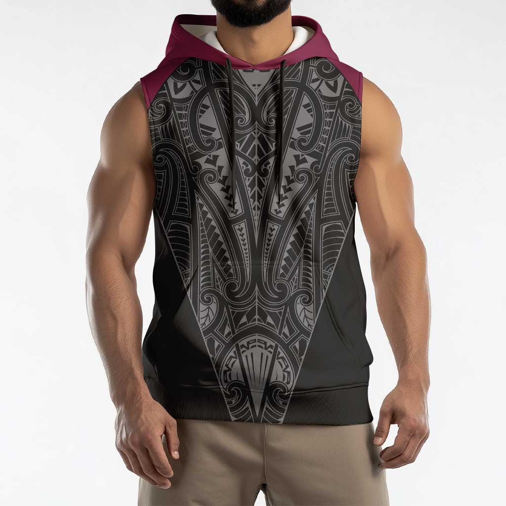 Queensland Maori Rugby Nga Hau e Wha Sleeveless Hoodie Maroon Motif - Polynesian Pride