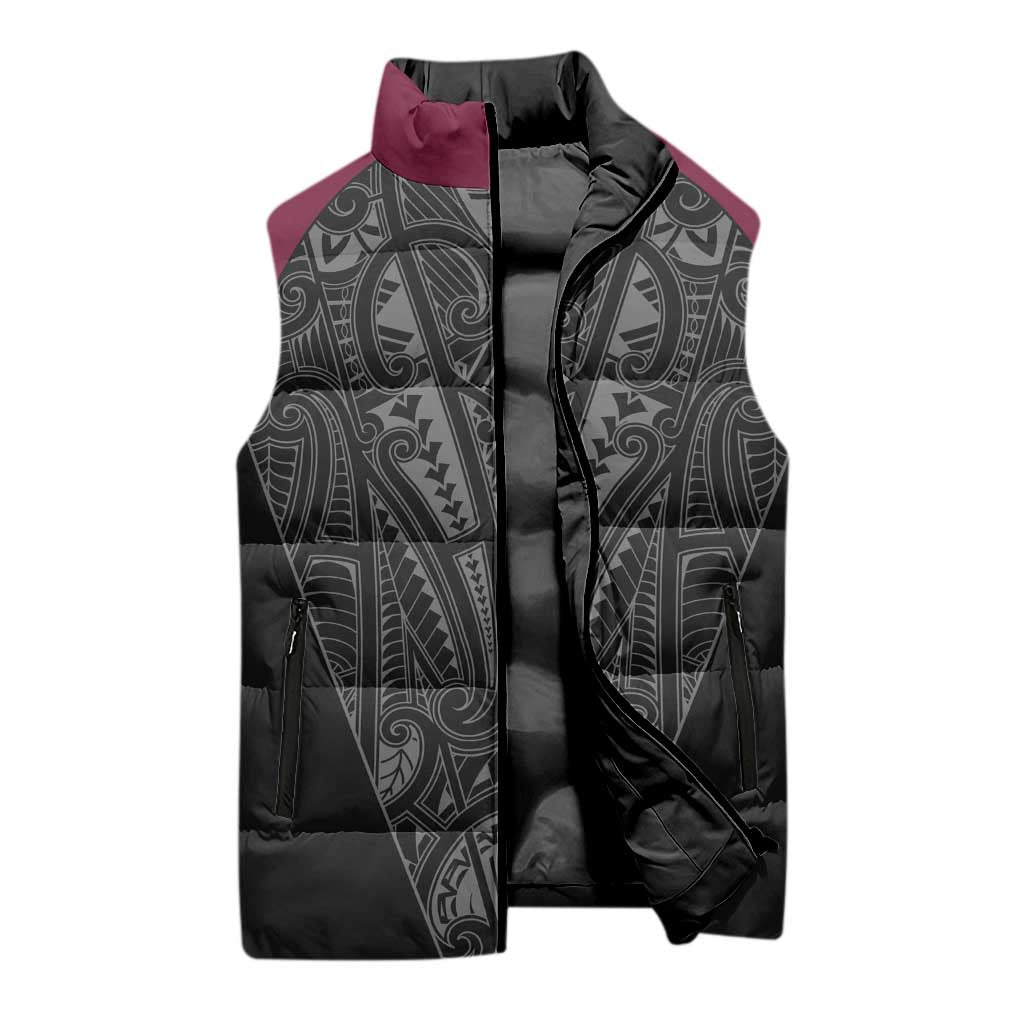 Queensland Maori Rugby Nga Hau e Wha Sleeveless Puffer Jacket Maroon Motif - Polynesian Pride