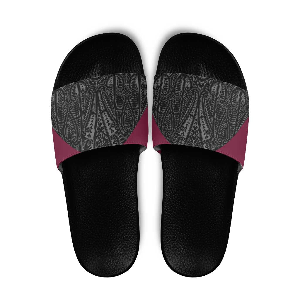 Queensland Maori Rugby Nga Hau e Wha Slide Sandals Maroon Motif - Polynesian Pride
