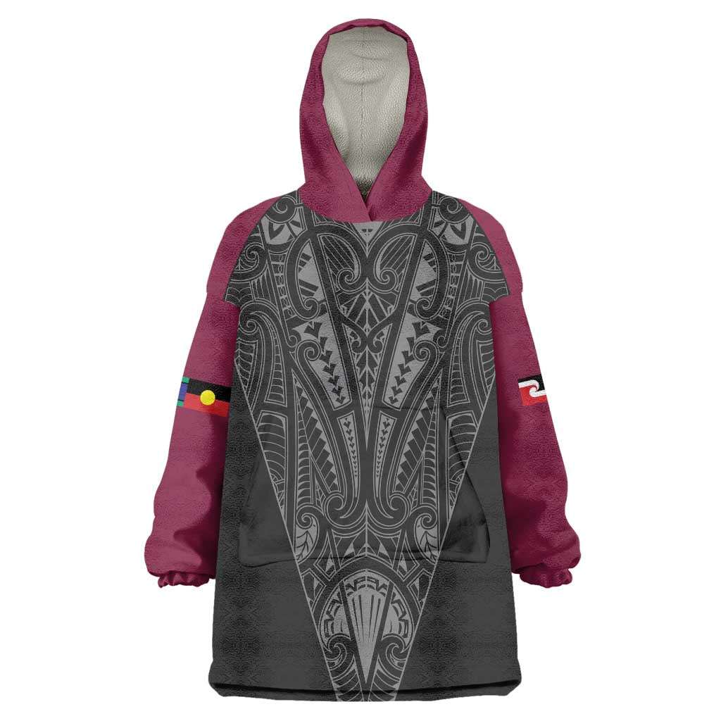 Queensland Maori Rugby Nga Hau e Wha Wearable Blanket Hoodie Maroon Motif