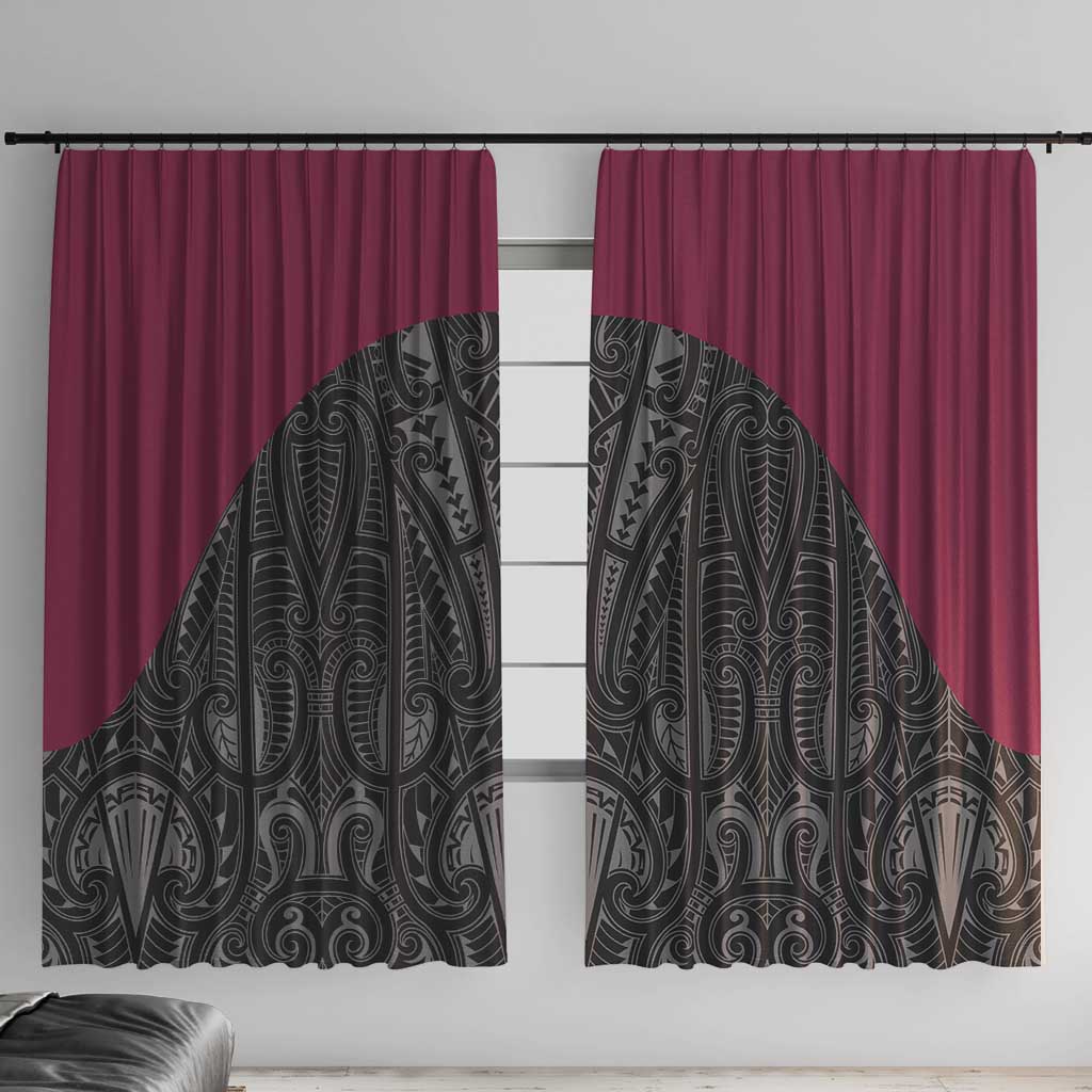 Queensland Maori Rugby Nga Hau e Wha Window Curtain Maroon Motif
