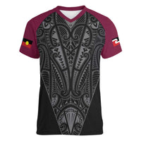 Queensland Maori Rugby Nga Hau e Wha Women V-Neck T-Shirt Maroon Motif