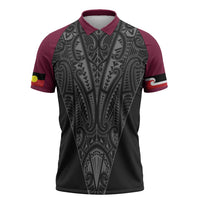 Queensland Maori Rugby Nga Hau e Wha Zipper Polo Shirt Maroon Motif - Polynesian Pride