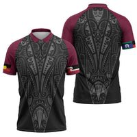 Queensland Maori Rugby Nga Hau e Wha Zipper Polo Shirt Maroon Motif - Polynesian Pride