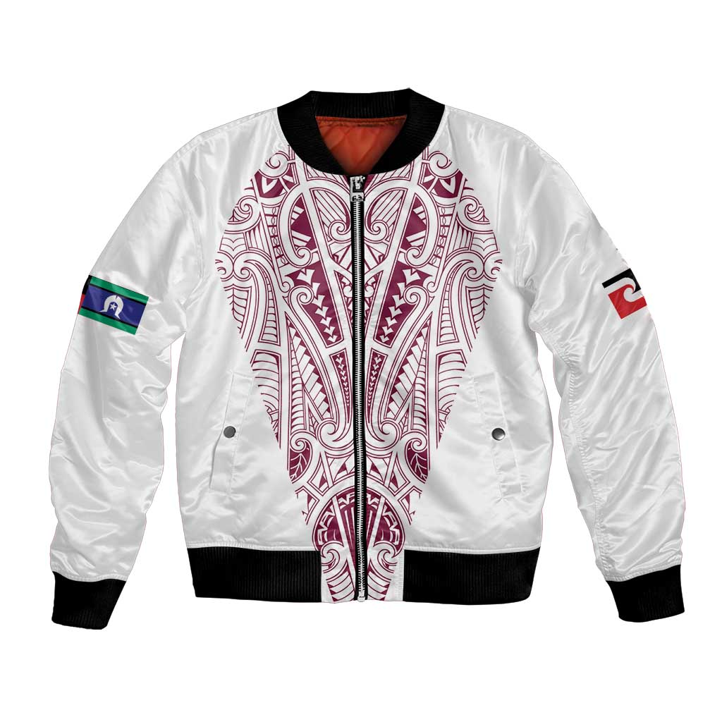 Queensland Maori Rugby Nga Hau e Wha Bomber Jacket White Motif