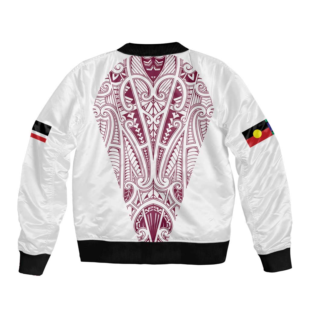 Queensland Maori Rugby Nga Hau e Wha Bomber Jacket White Motif