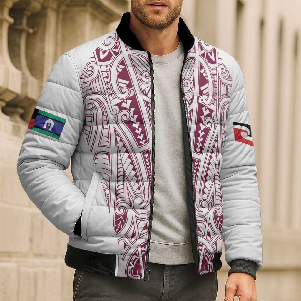 Queensland Maori Rugby Nga Hau e Wha Bomber Puffer Jacket White Motif - Polynesian Pride