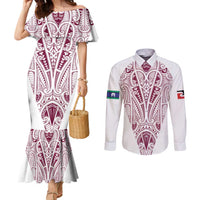 Queensland Maori Rugby Nga Hau e Wha Couples Matching Mermaid Dress and Long Sleeve Button Shirt White Motif