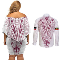 Queensland Maori Rugby Nga Hau e Wha Couples Matching Off Shoulder Short Dress and Long Sleeve Button Shirt White Motif