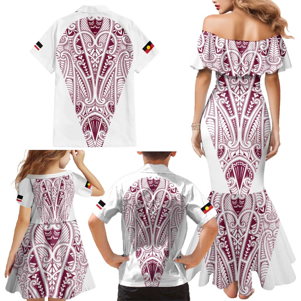 Queensland Maori Rugby Nga Hau e Wha Family Matching Mermaid Dress and Hawaiian Shirt White Motif