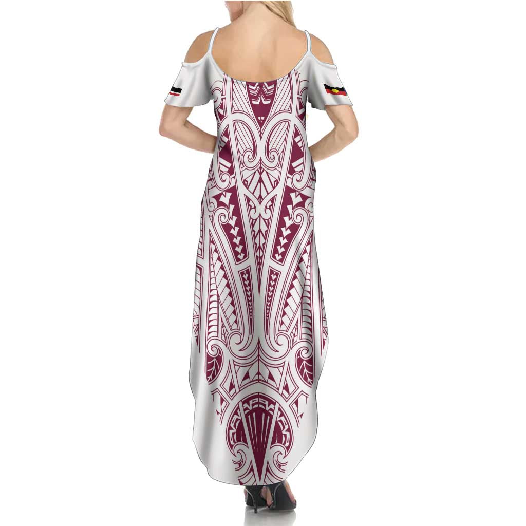 Queensland Maori Rugby Nga Hau e Wha Family Matching Summer Maxi Dress and Hawaiian Shirt White Motif