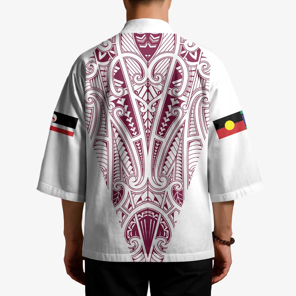Queensland Maori Rugby Nga Hau e Wha Kimono White Motif - Polynesian Pride