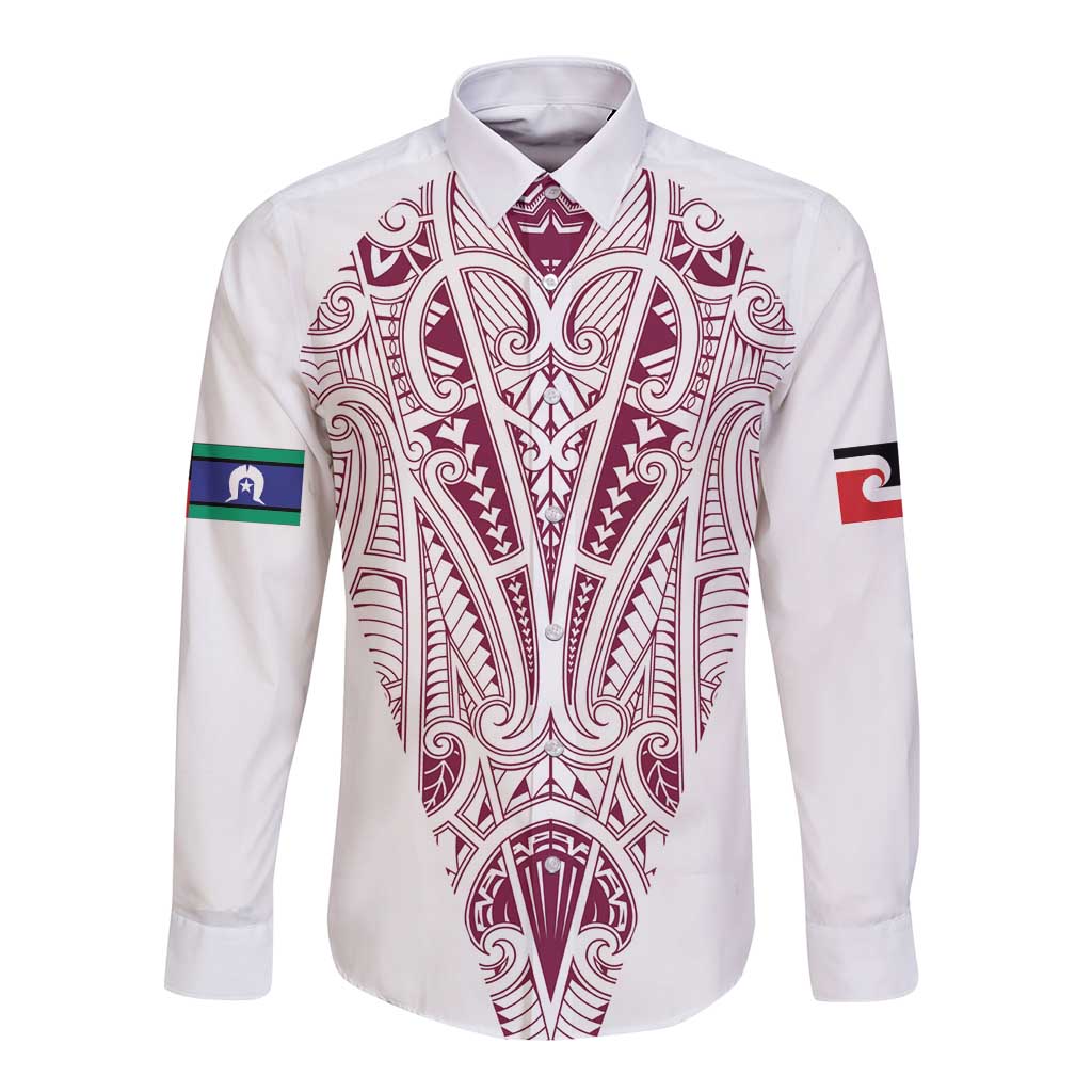 Queensland Maori Rugby Nga Hau e Wha Long Sleeve Button Shirt White Motif