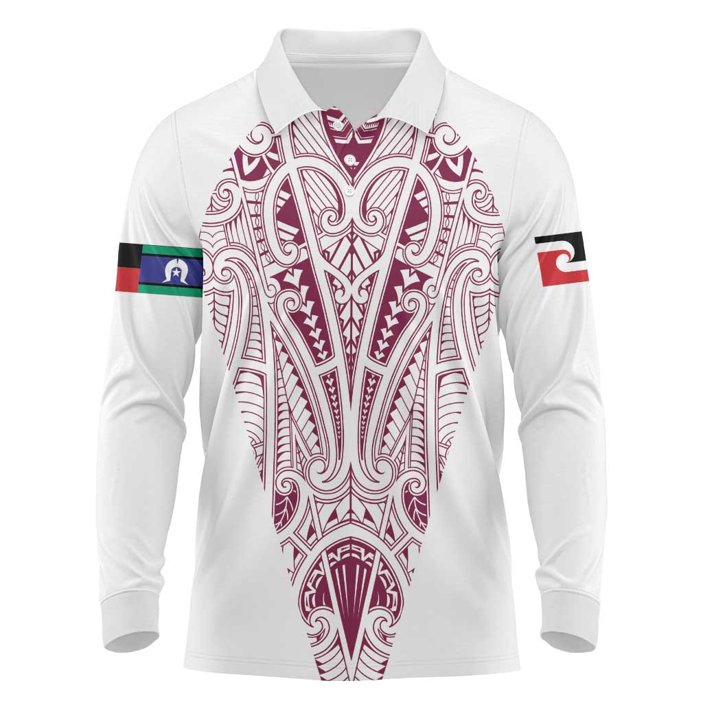 Queensland Maori Rugby Nga Hau e Wha Long Sleeve Polo Shirt White Motif