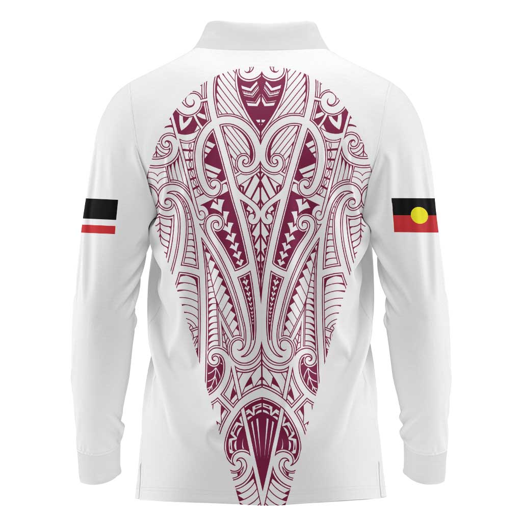 Queensland Maori Rugby Nga Hau e Wha Long Sleeve Polo Shirt White Motif