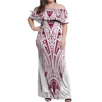 Queensland Maori Rugby Nga Hau e Wha Off Shoulder Maxi Dress White Motif