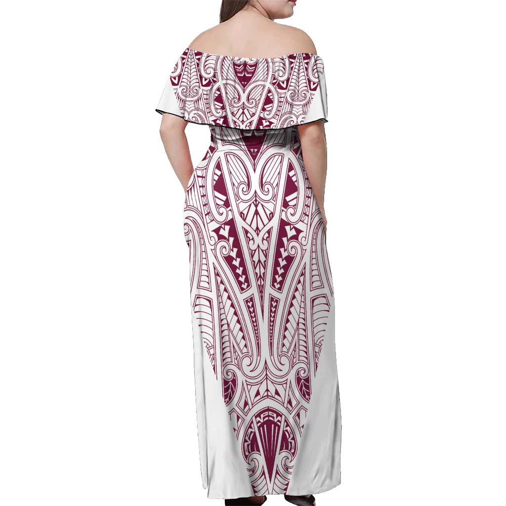 Queensland Maori Rugby Nga Hau e Wha Off Shoulder Maxi Dress White Motif