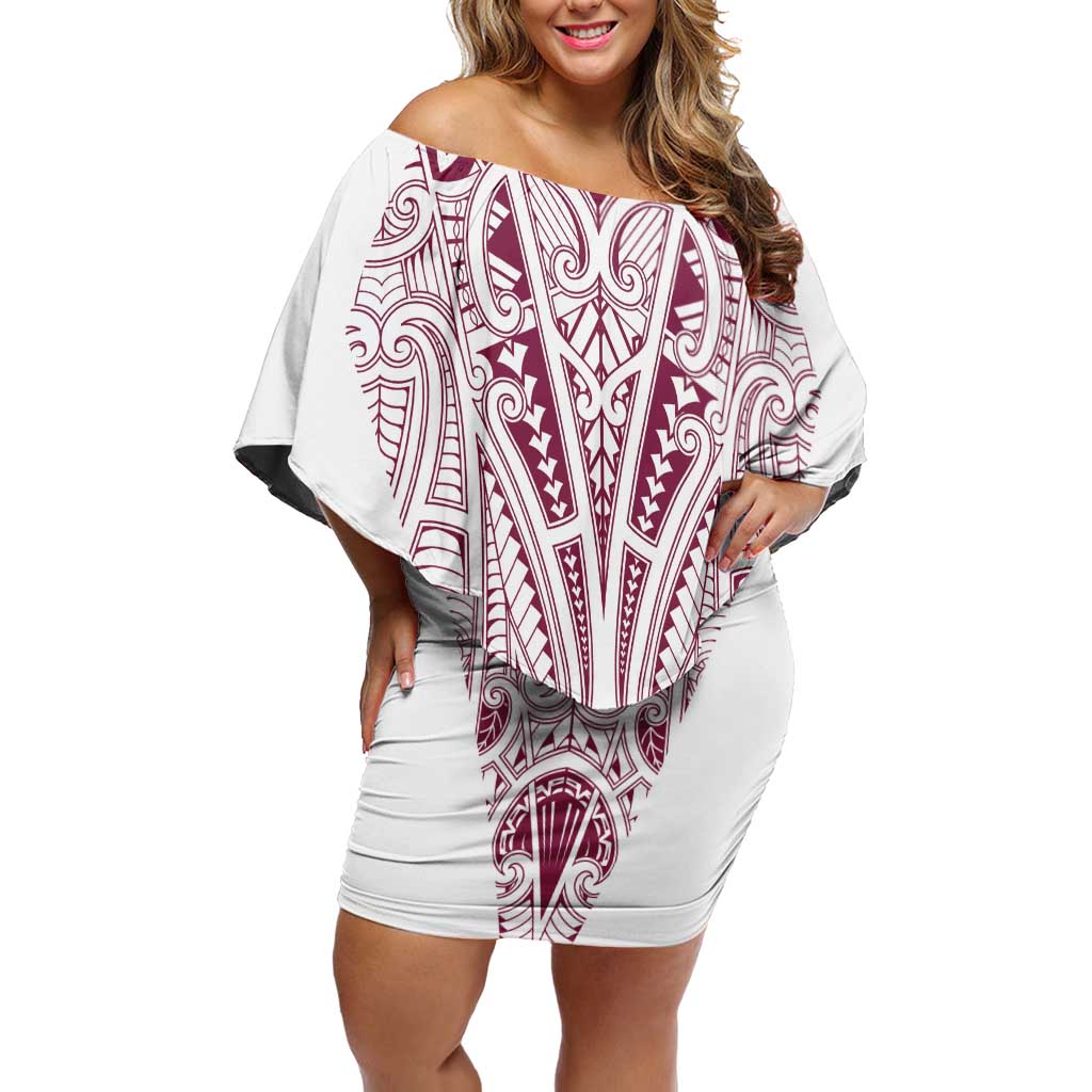 Queensland Maori Rugby Nga Hau e Wha Off Shoulder Short Dress White Motif
