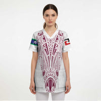 Queensland Maori Rugby Nga Hau e Wha Scrub Top White Motif - Polynesian Pride
