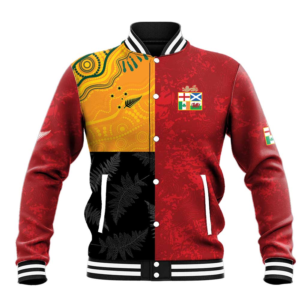 Custom British Lions-AUNZ Baseball Jacket Australia-New Zealand Indigenous Motif LT9 Unisex Red - Polynesian Pride