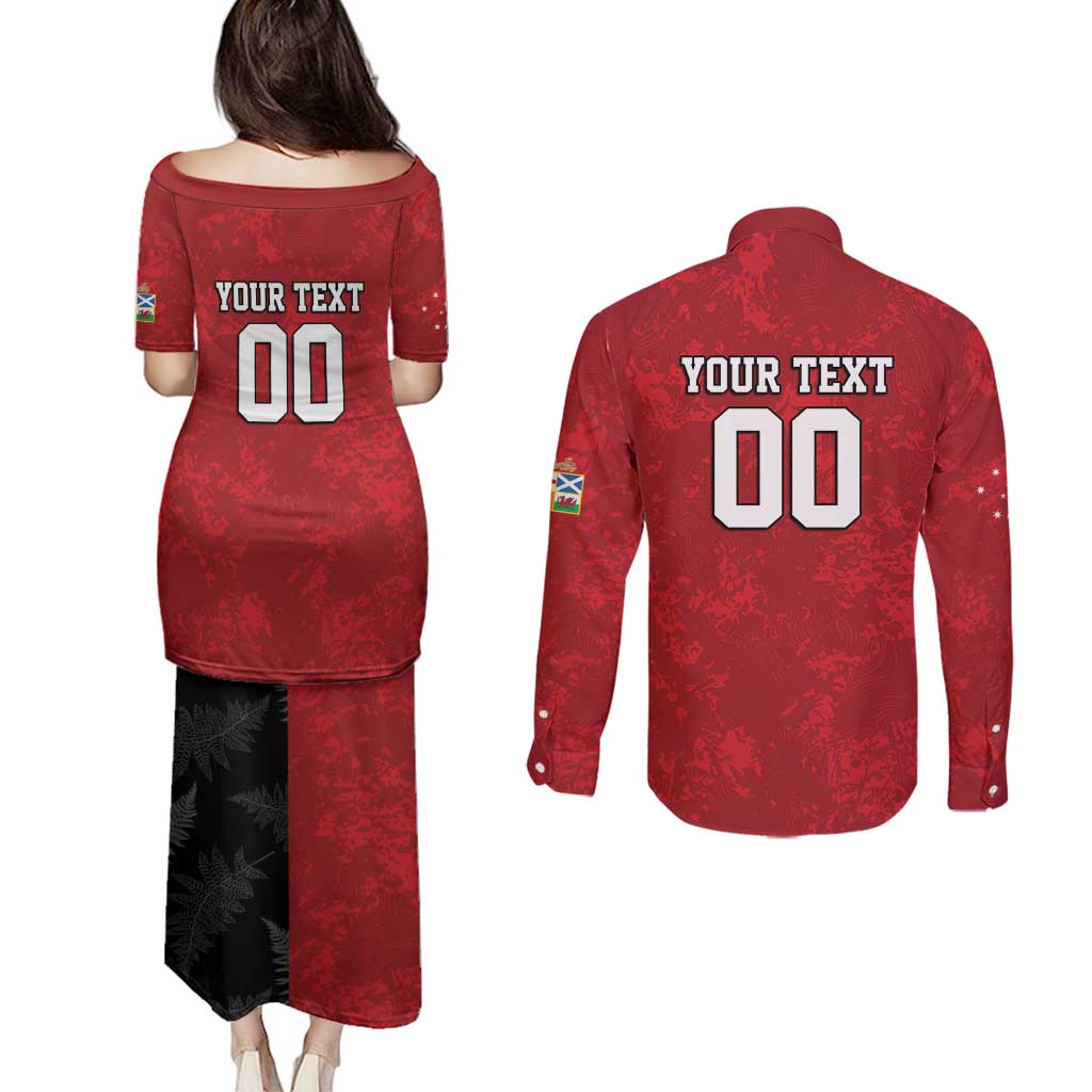 Custom British Lions-AUNZ Couples Matching Puletasi and Long Sleeve Button Shirt Australia-New Zealand Indigenous Motif LT9 - Polynesian Pride