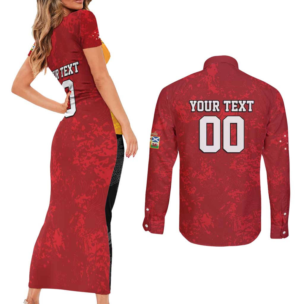 Custom British Lions-AUNZ Couples Matching Short Sleeve Bodycon Dress and Long Sleeve Button Shirt Australia-New Zealand Indigenous Motif