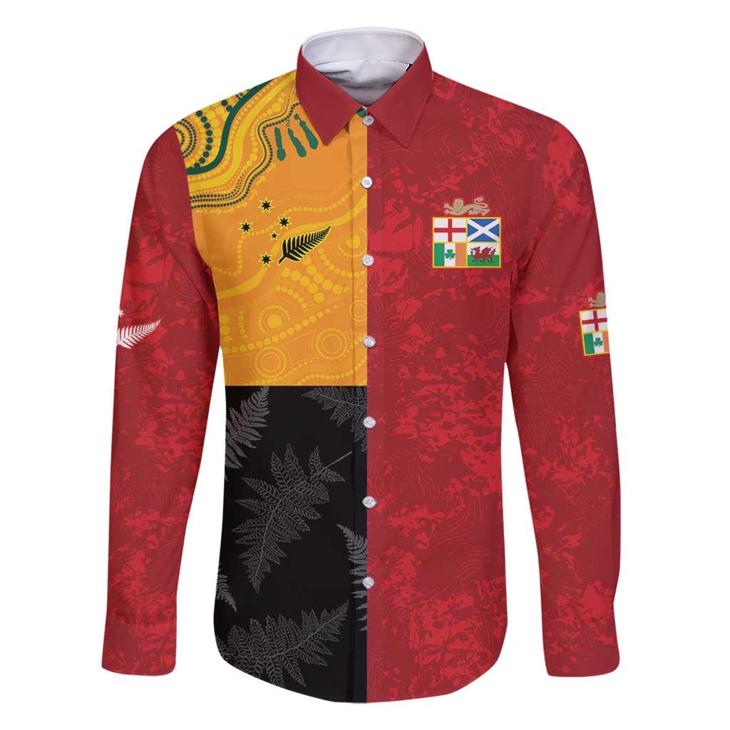 Custom British Lions-AUNZ Family Matching Long Sleeve Bodycon Dress and Hawaiian Shirt Australia-New Zealand Indigenous Motif