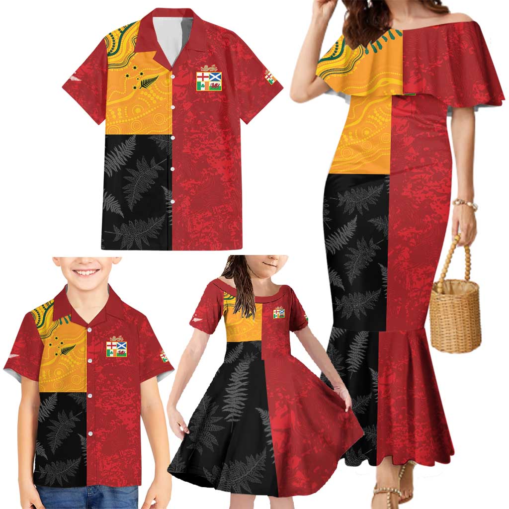 Custom British Lions-AUNZ Family Matching Mermaid Dress and Hawaiian Shirt Australia-New Zealand Indigenous Motif LT9 - Polynesian Pride