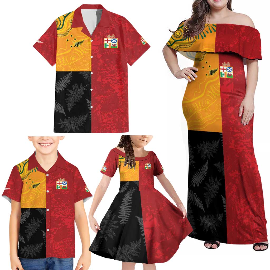 Custom British Lions-AUNZ Family Matching Off Shoulder Maxi Dress and Hawaiian Shirt Australia-New Zealand Indigenous Motif LT9 - Polynesian Pride