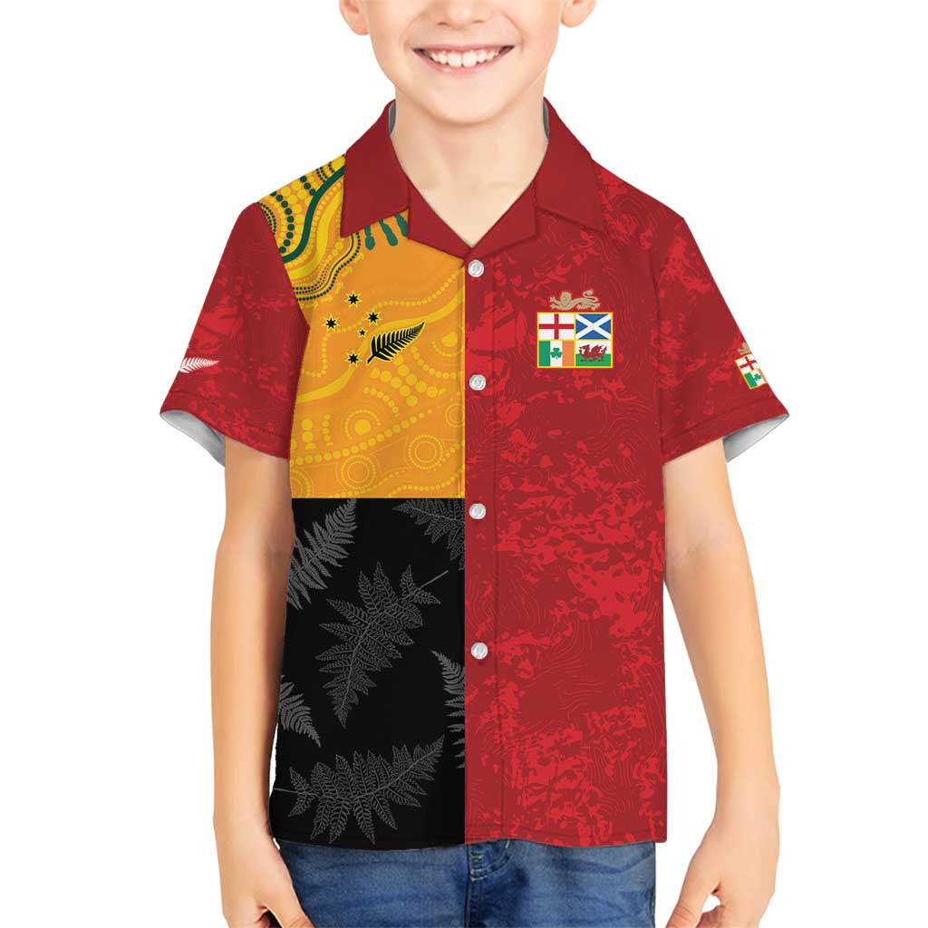 Custom British Lions-AUNZ Family Matching Off Shoulder Maxi Dress and Hawaiian Shirt Australia-New Zealand Indigenous Motif