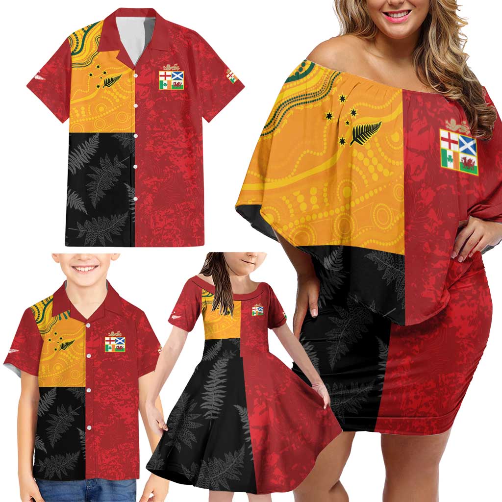 Custom British Lions-AUNZ Family Matching Off Shoulder Short Dress and Hawaiian Shirt Australia-New Zealand Indigenous Motif LT9 - Polynesian Pride