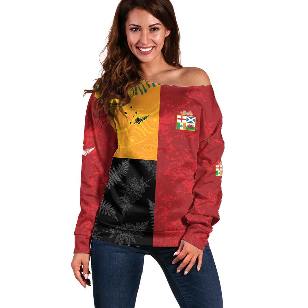 Custom British Lions-AUNZ Off Shoulder Sweater Australia-New Zealand Indigenous Motif