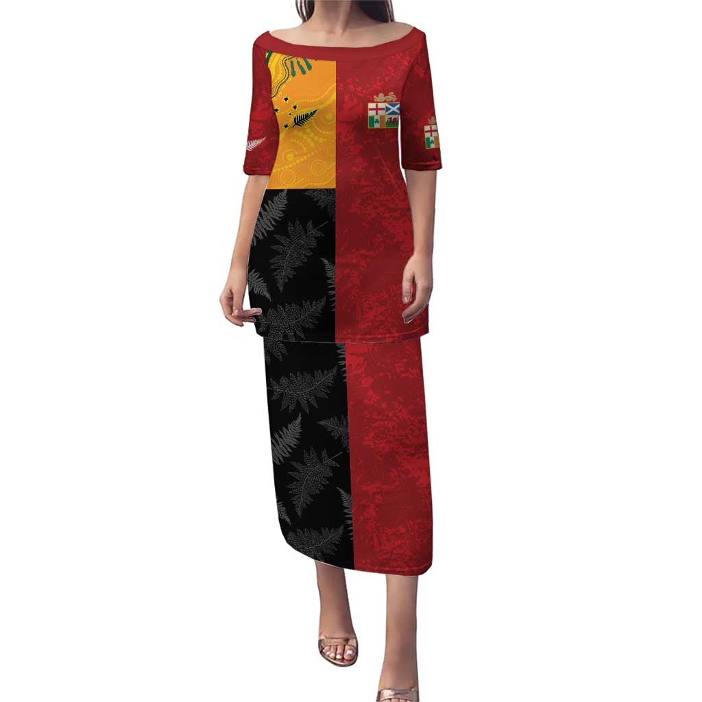 Custom British Lions-AUNZ Puletasi Australia-New Zealand Indigenous Motif LT9 Long Dress Red - Polynesian Pride