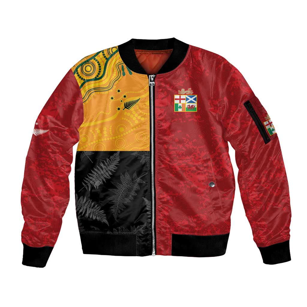 Custom British Lions-AUNZ Sleeve Zip Bomber Jacket Australia-New Zealand Indigenous Motif
